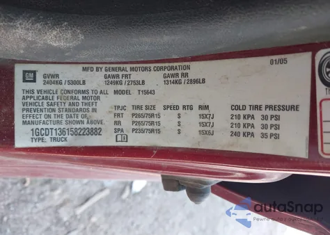 2005 Chevrolet Colorado Ls z USA, uszkodzony, nr VIN 1GCDT136158223882